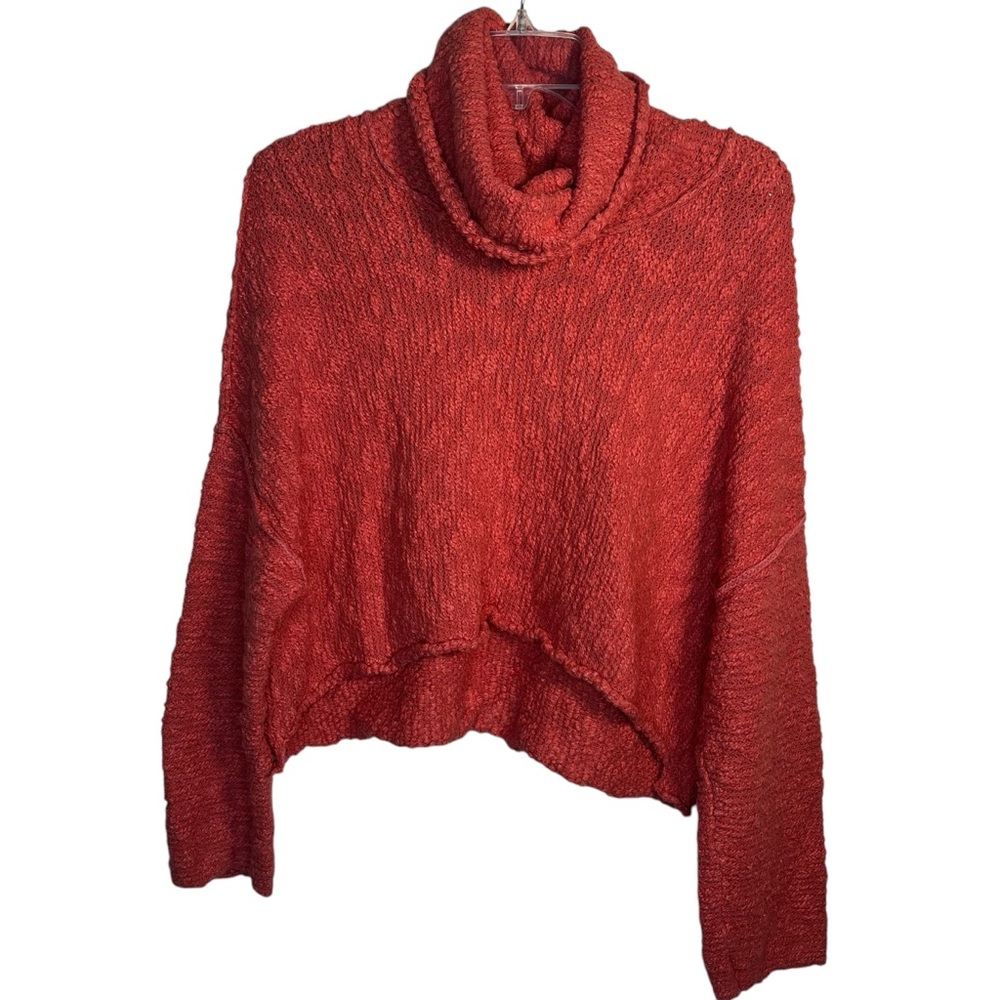 Free People Sz XS The Big Easy Cropped Cowl Neck Sweater In Coral Textured - Picture 2 of 16